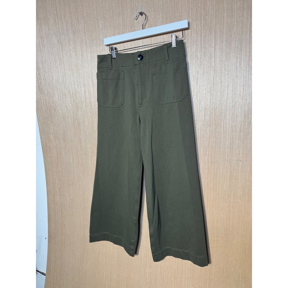 Maeve Anthropologie Colette Wide Leg Cropped Pants Olive Green Size 30 High Rise